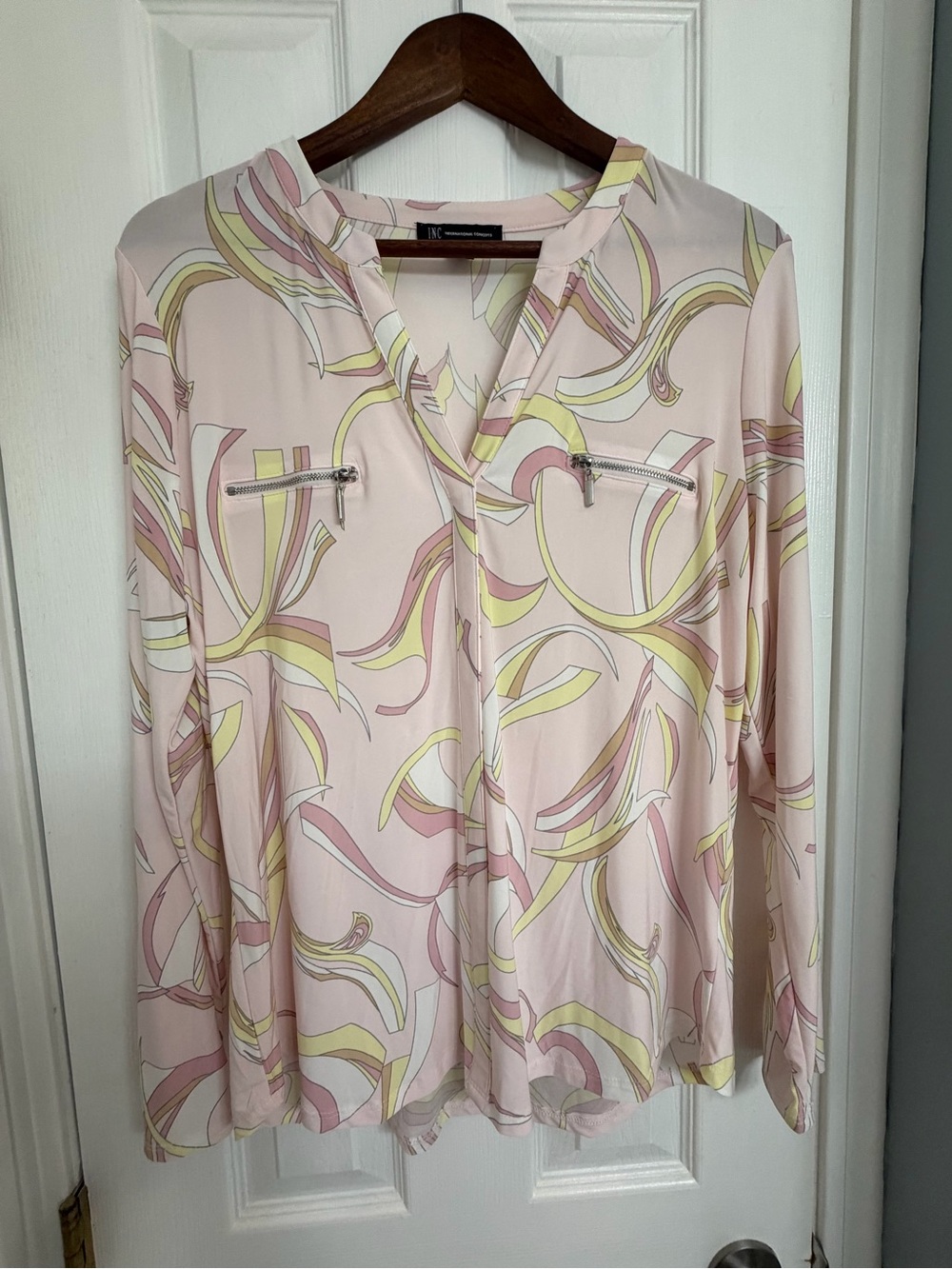 INC International Concepts Pastel Pink & Yellow Printed Long-Sleeve Blouse